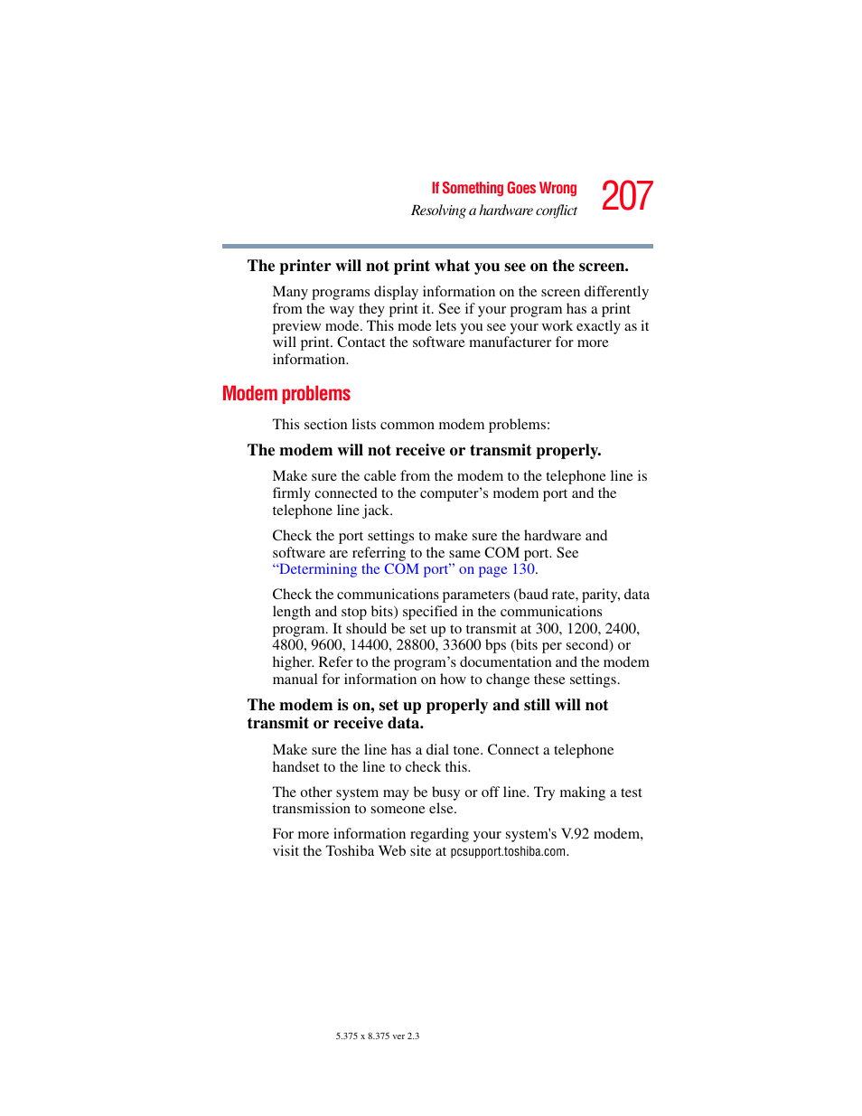 Modem problems | Toshiba P100/P105 User Manual | Page 207 / 280