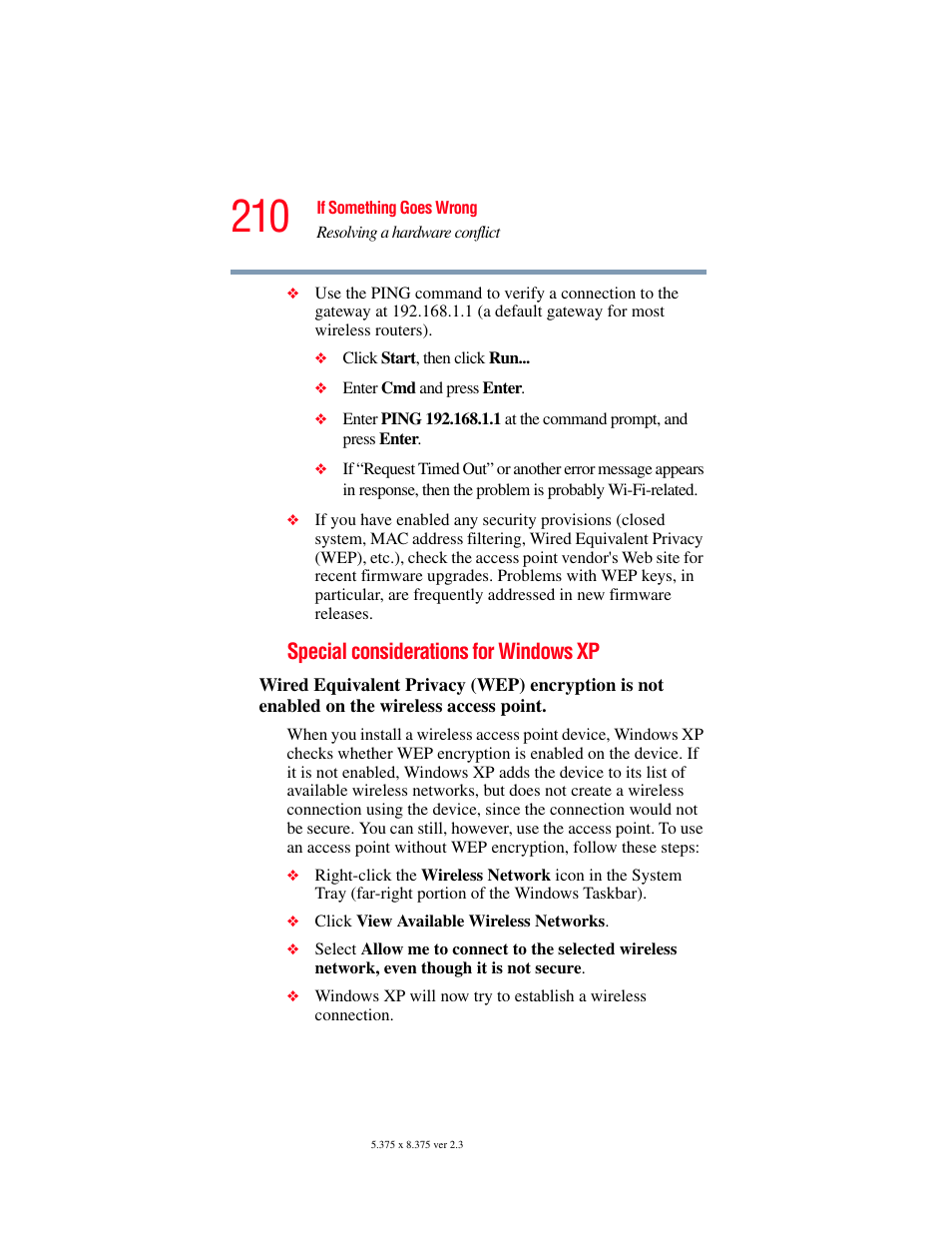Special considerations for windows xp | Toshiba P100/P105 User Manual | Page 210 / 280