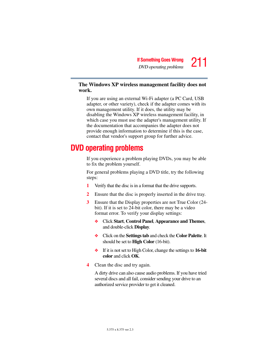 Dvd operating problems | Toshiba P100/P105 User Manual | Page 211 / 280
