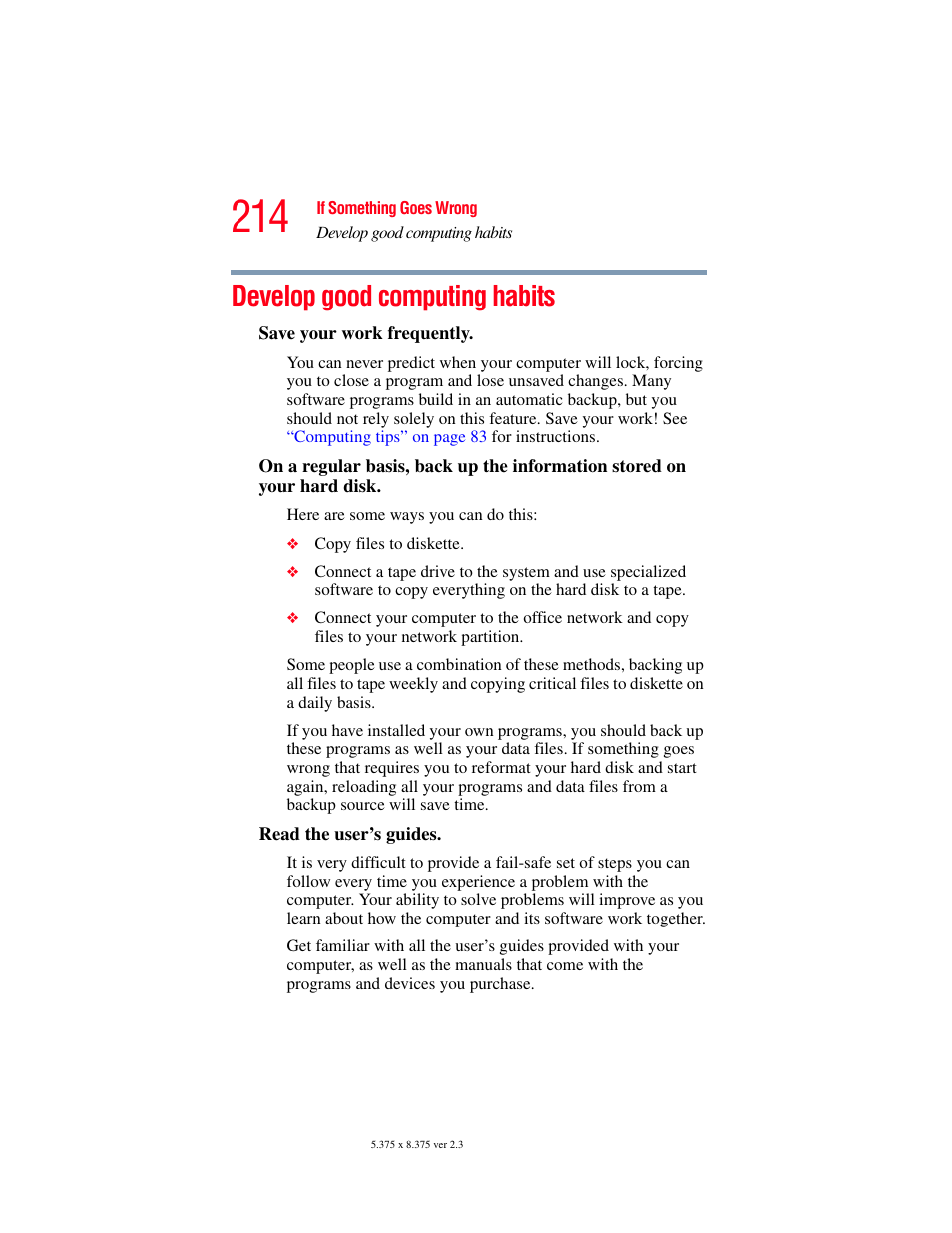 Develop good computing habits | Toshiba P100/P105 User Manual | Page 214 / 280