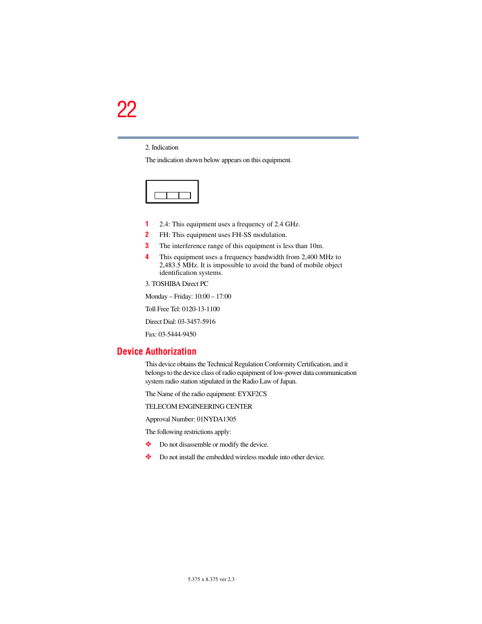 Device authorization | Toshiba P100/P105 User Manual | Page 22 / 280