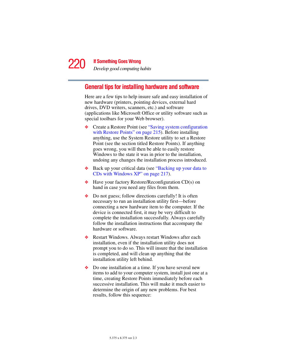 General tips for installing hardware and software | Toshiba P100/P105 User Manual | Page 220 / 280
