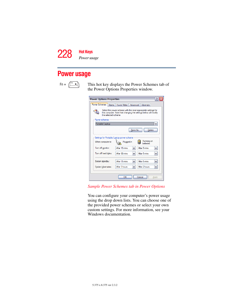 Power usage | Toshiba P100/P105 User Manual | Page 228 / 280