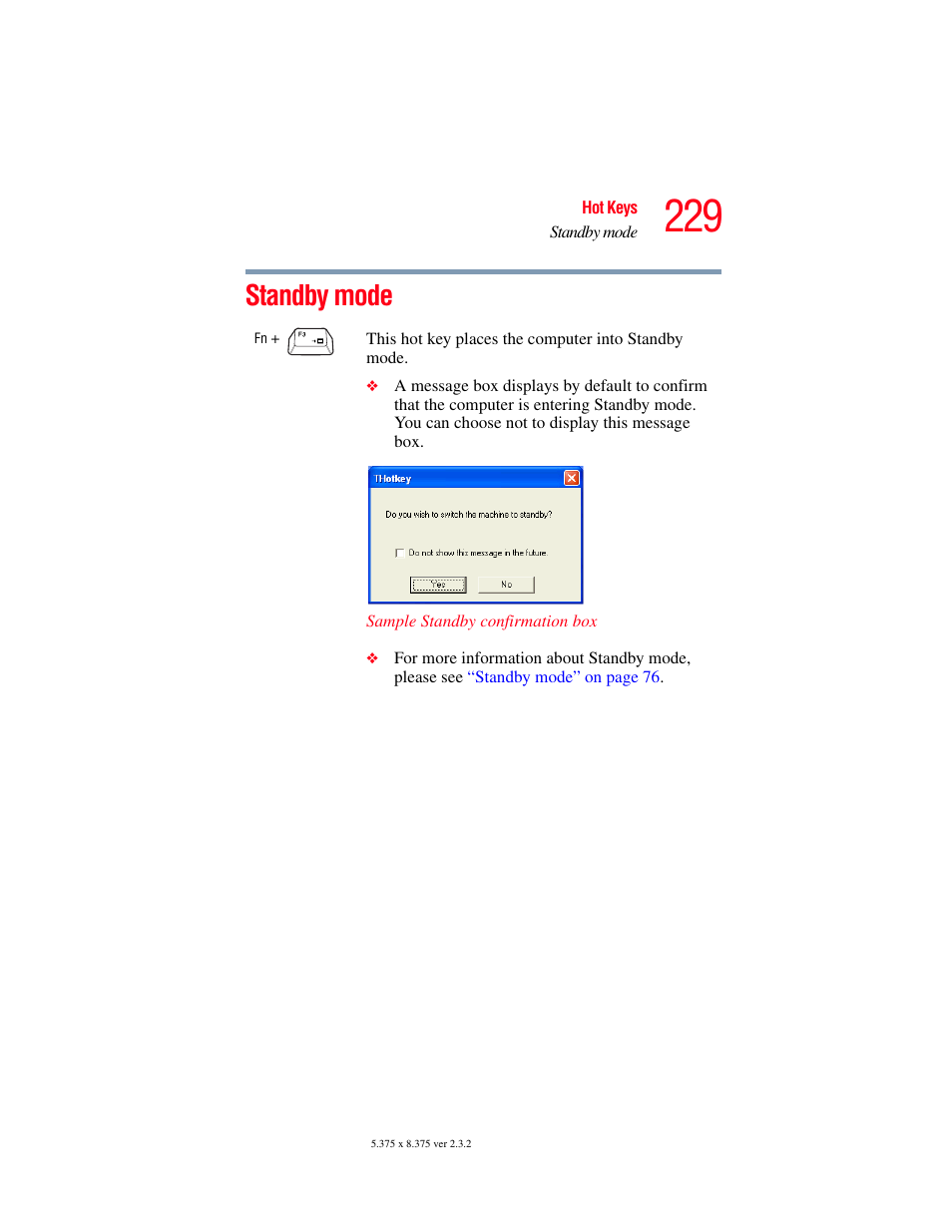 Standby mode | Toshiba P100/P105 User Manual | Page 229 / 280