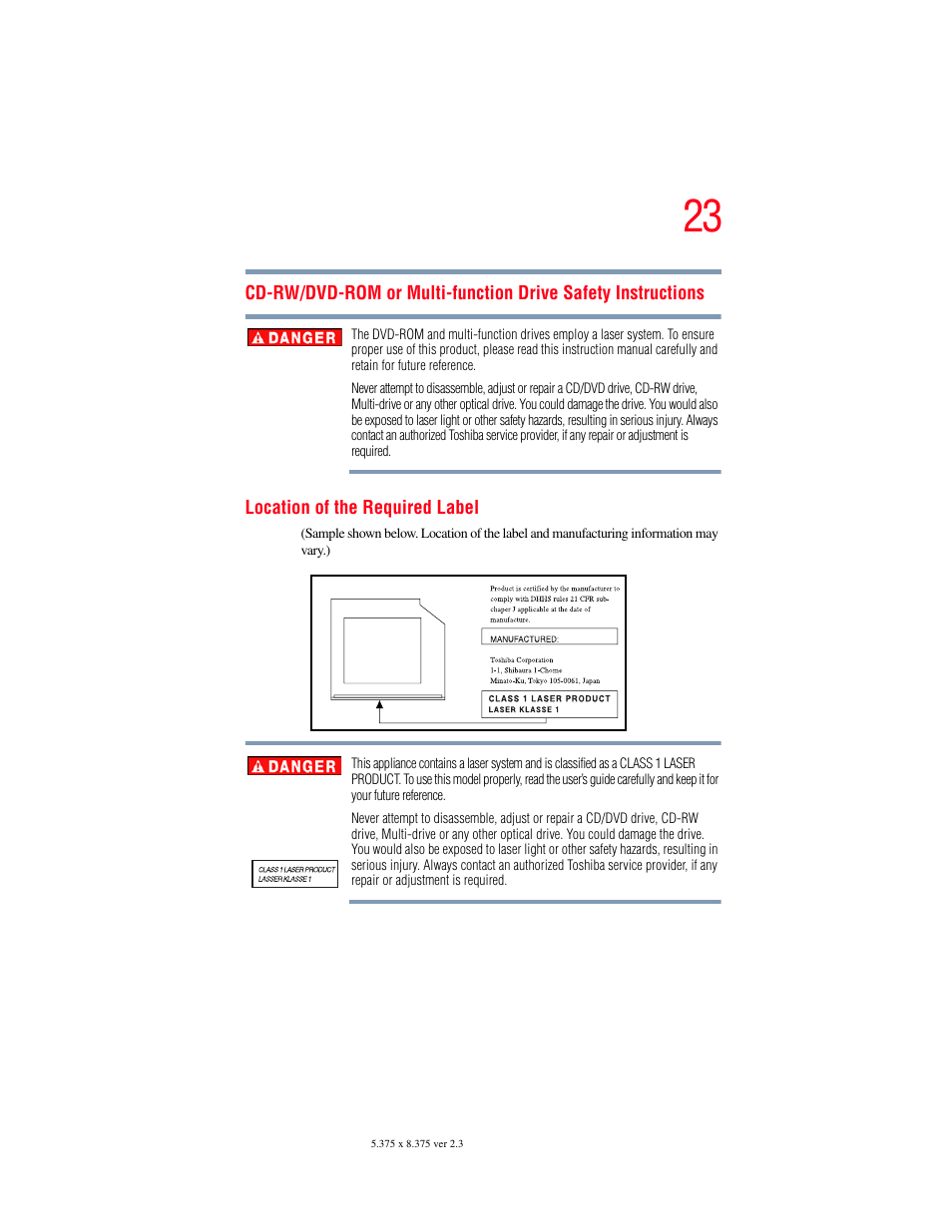Toshiba P100/P105 User Manual | Page 23 / 280