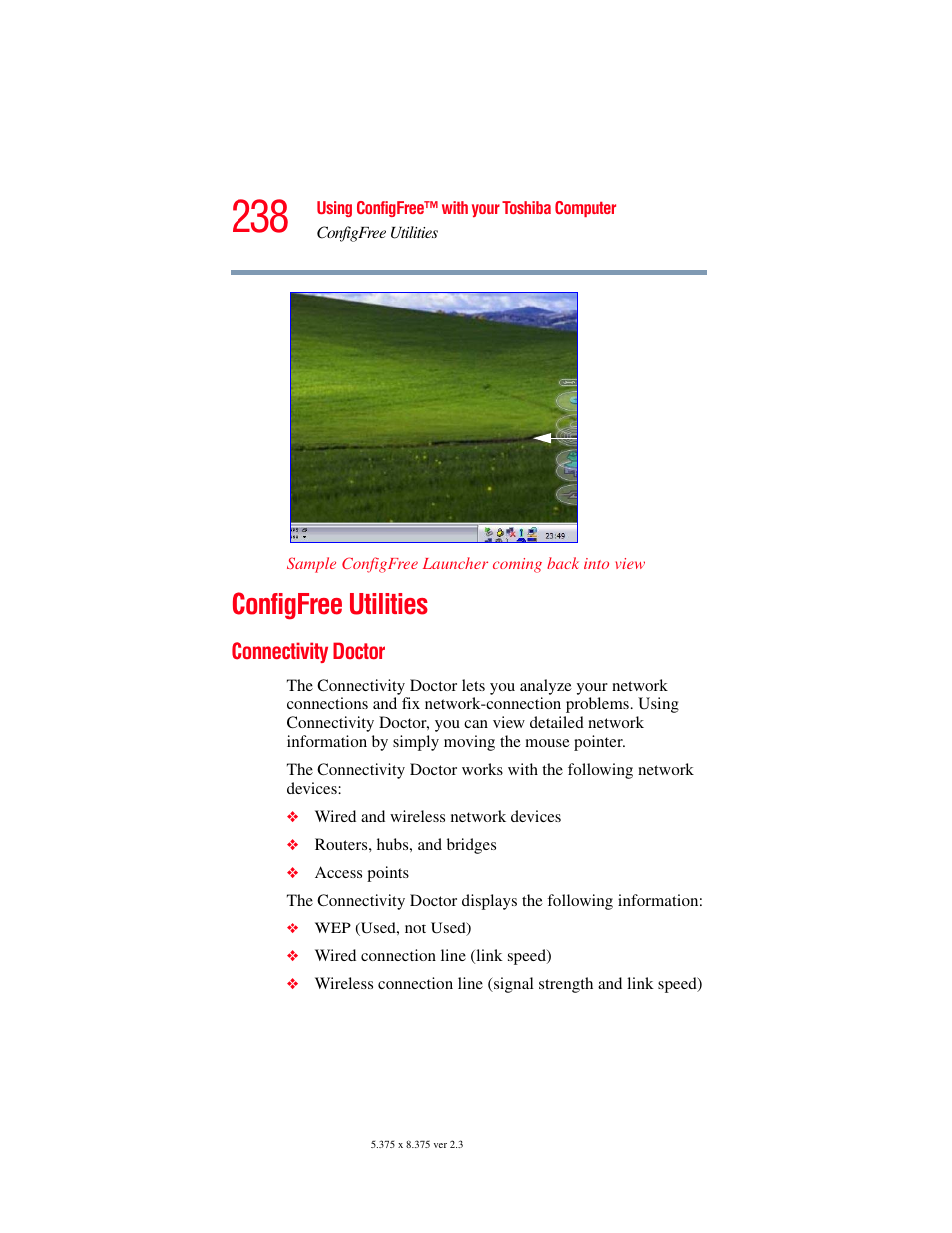 Configfree utilities, Connectivity doctor, Igfree | Ion, see | Toshiba P100/P105 User Manual | Page 238 / 280