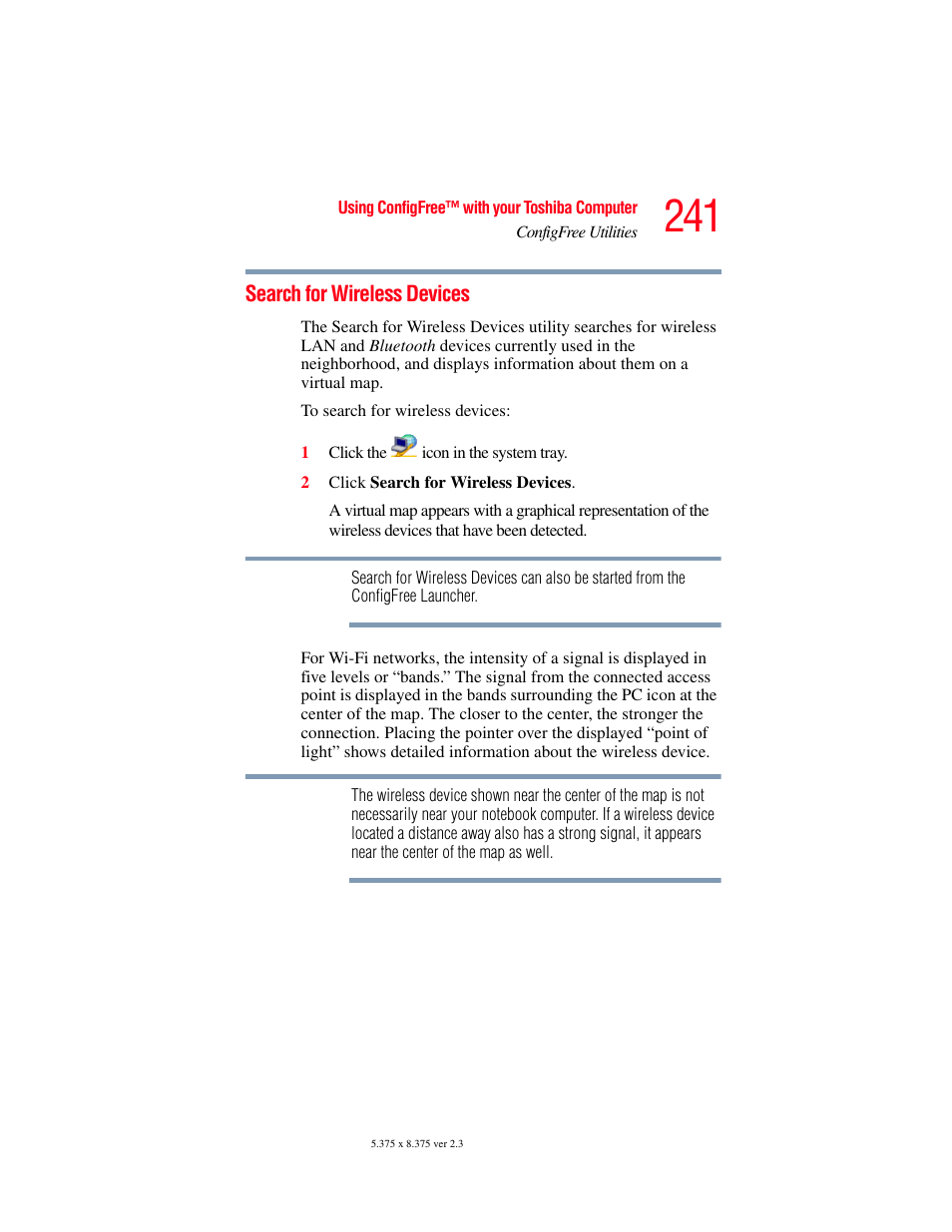 Search for wireless devices, Ion, see, Search for wireless devices” on | Toshiba P100/P105 User Manual | Page 241 / 280