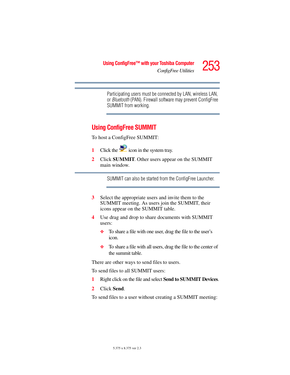 Using configfree summit | Toshiba P100/P105 User Manual | Page 253 / 280