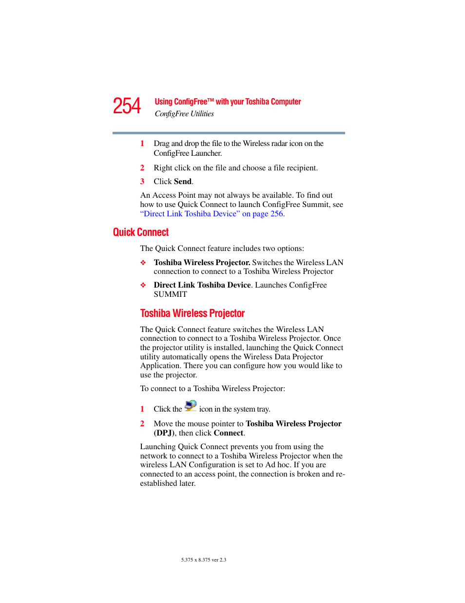 Quick connect | Toshiba P100/P105 User Manual | Page 254 / 280