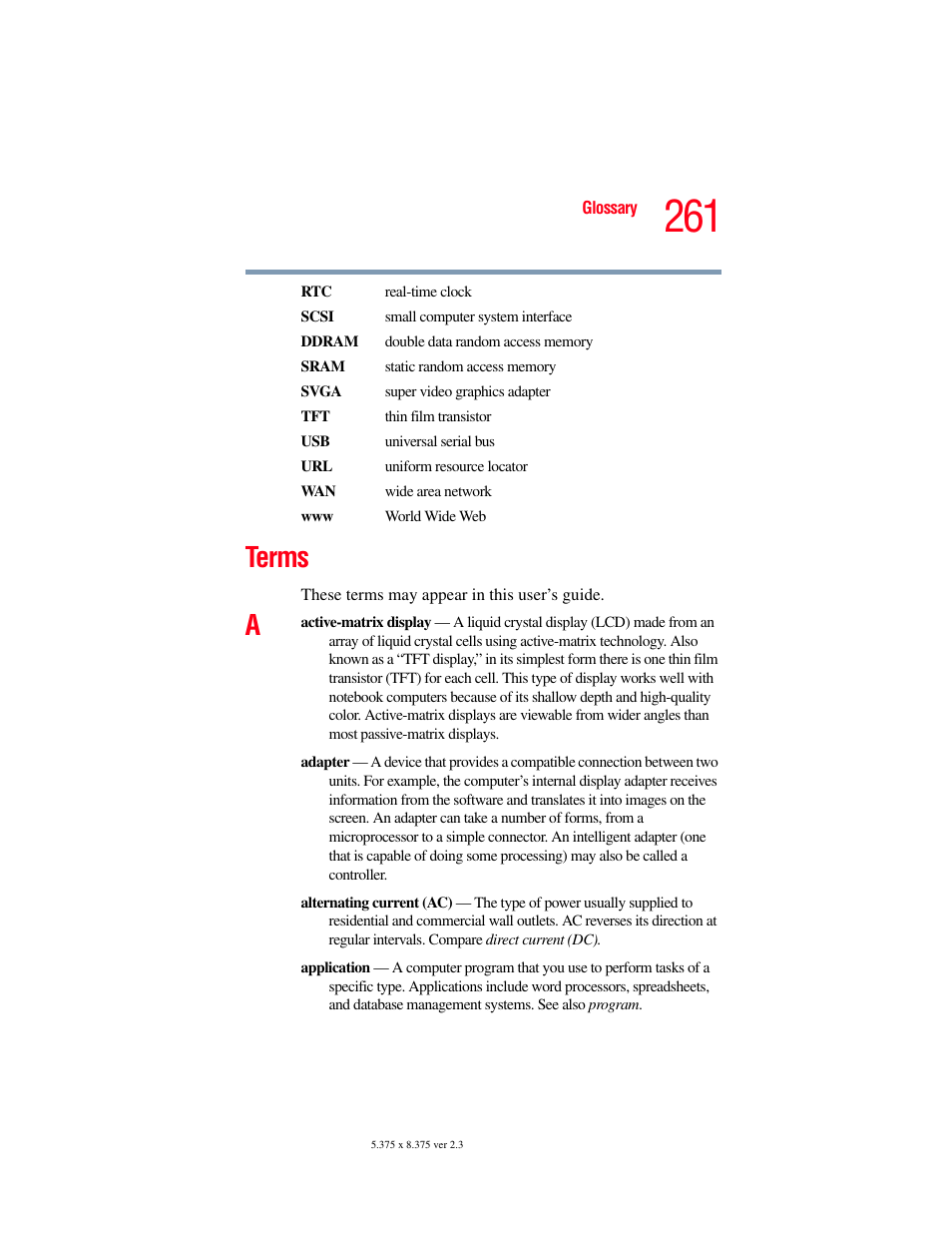 Terms | Toshiba P100/P105 User Manual | Page 261 / 280