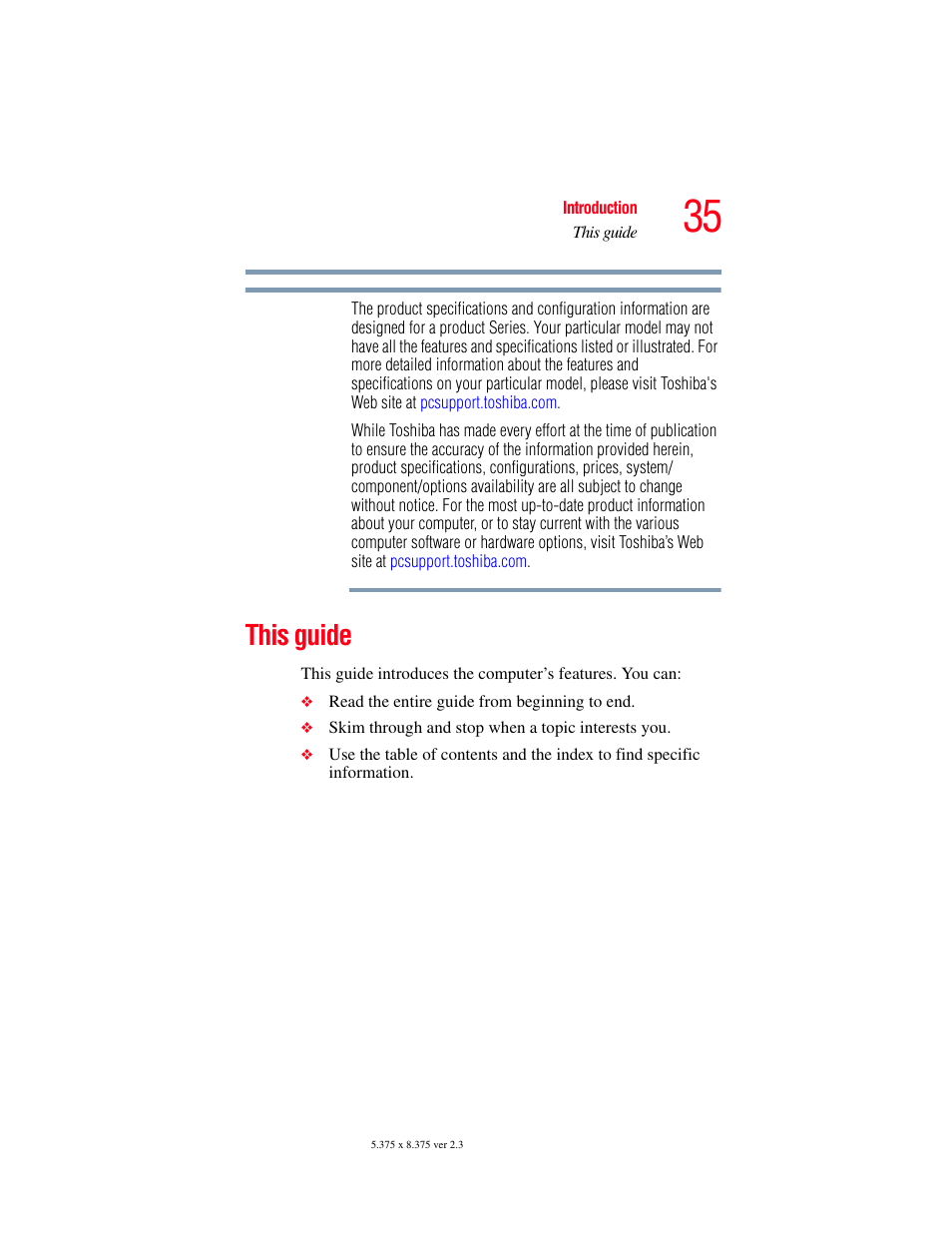 This guide | Toshiba P100/P105 User Manual | Page 35 / 280