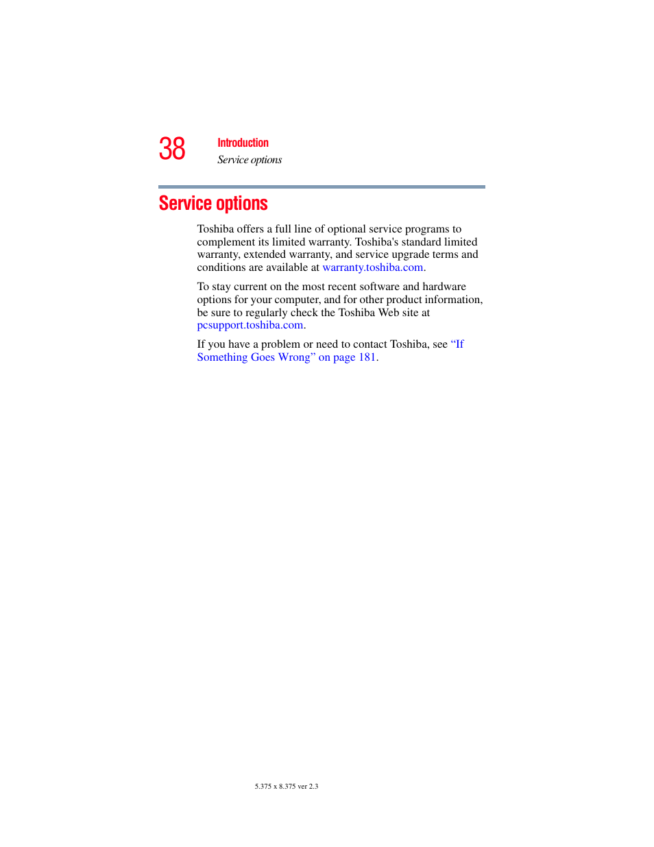 Service options | Toshiba P100/P105 User Manual | Page 38 / 280