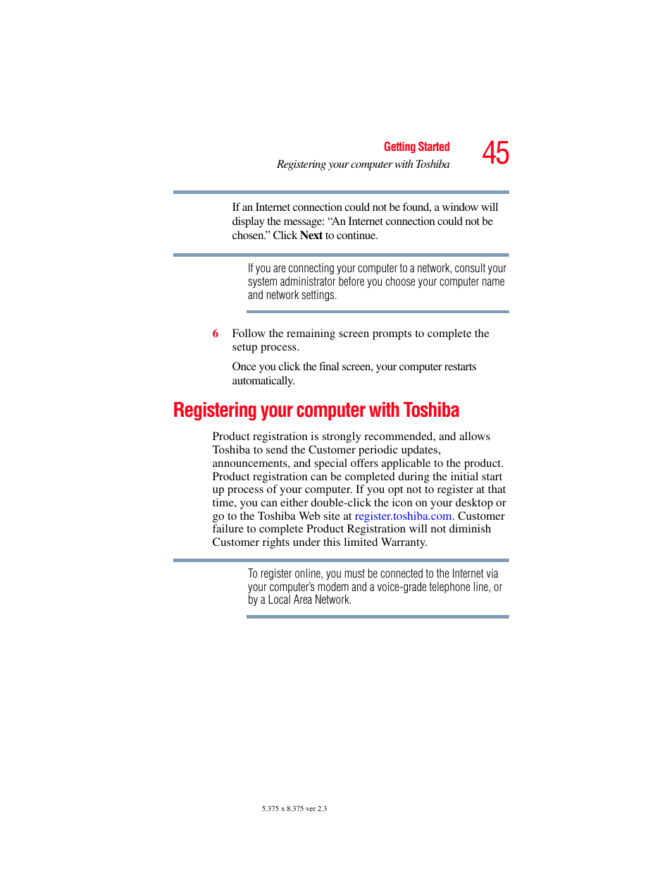 Registering your computer with toshiba | Toshiba P100/P105 User Manual | Page 45 / 280
