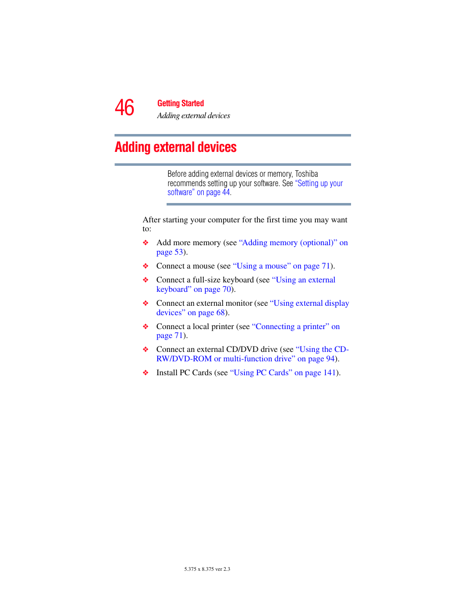 Adding external devices | Toshiba P100/P105 User Manual | Page 46 / 280