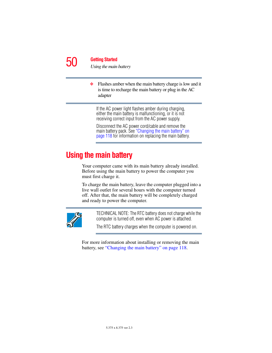 Using the main battery | Toshiba P100/P105 User Manual | Page 50 / 280