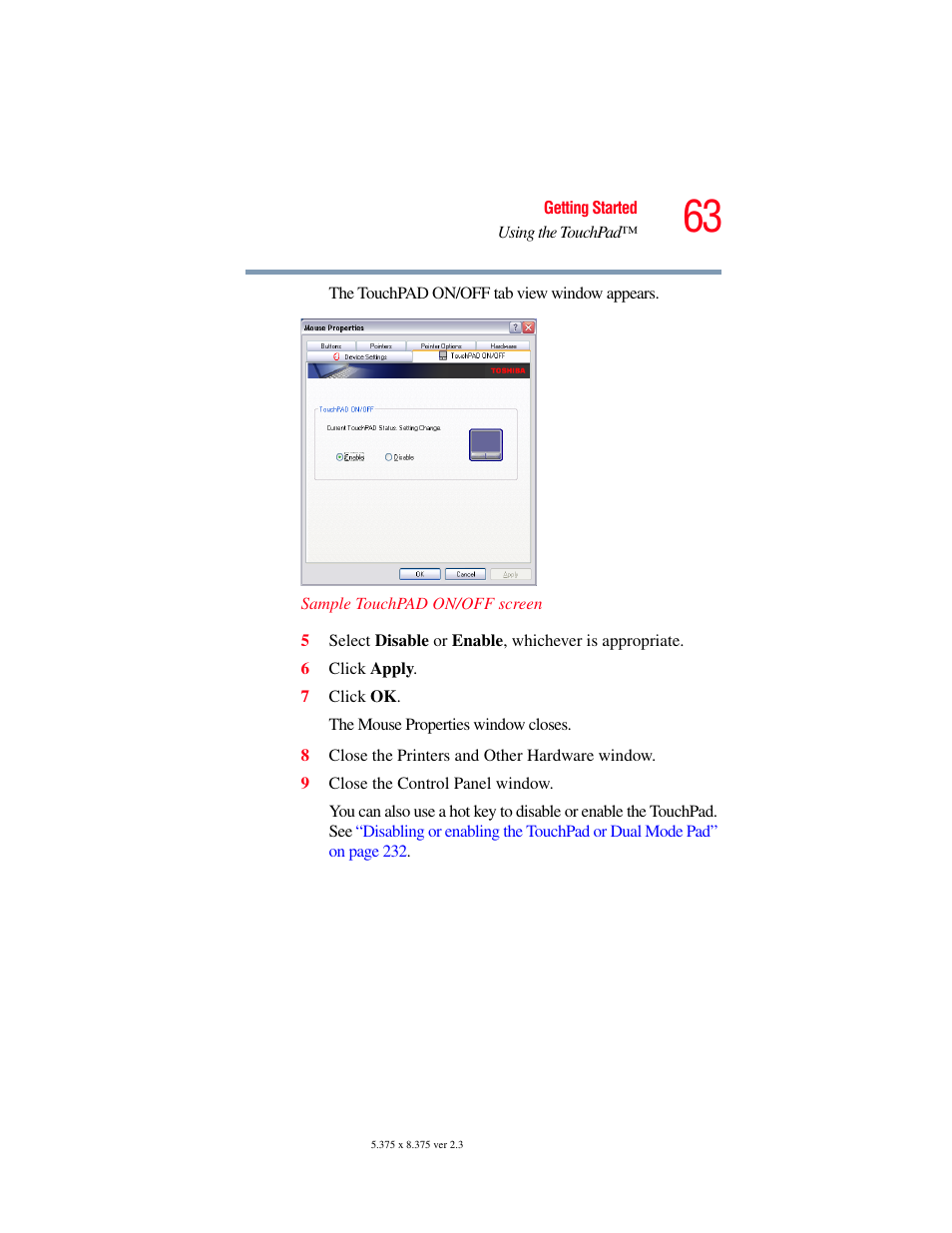 Toshiba P100/P105 User Manual | Page 63 / 280