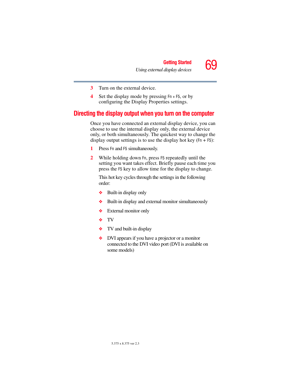 Directing the display output when you turn, On the computer | Toshiba P100/P105 User Manual | Page 69 / 280