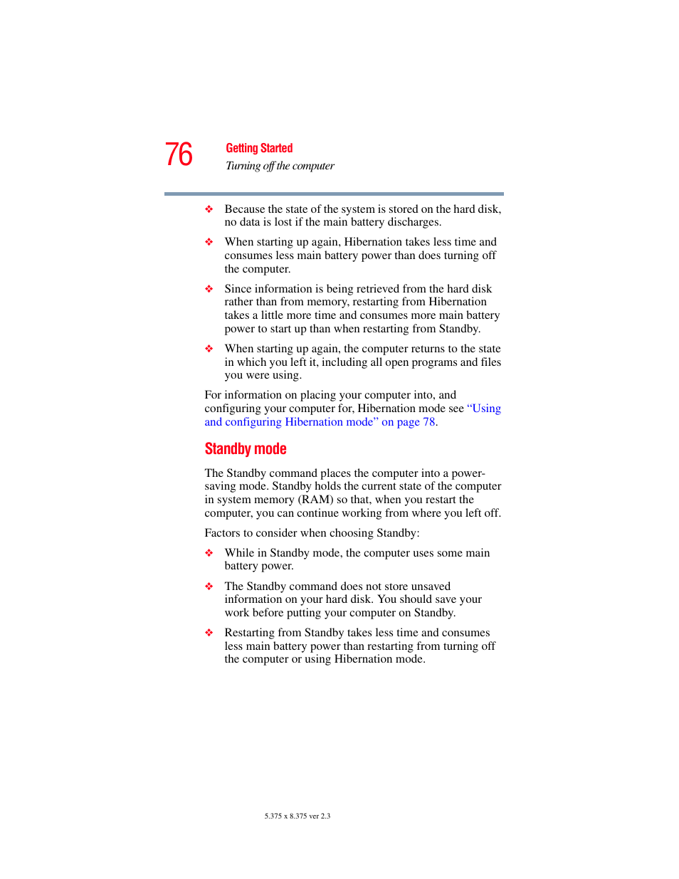 Standby mode | Toshiba P100/P105 User Manual | Page 76 / 280
