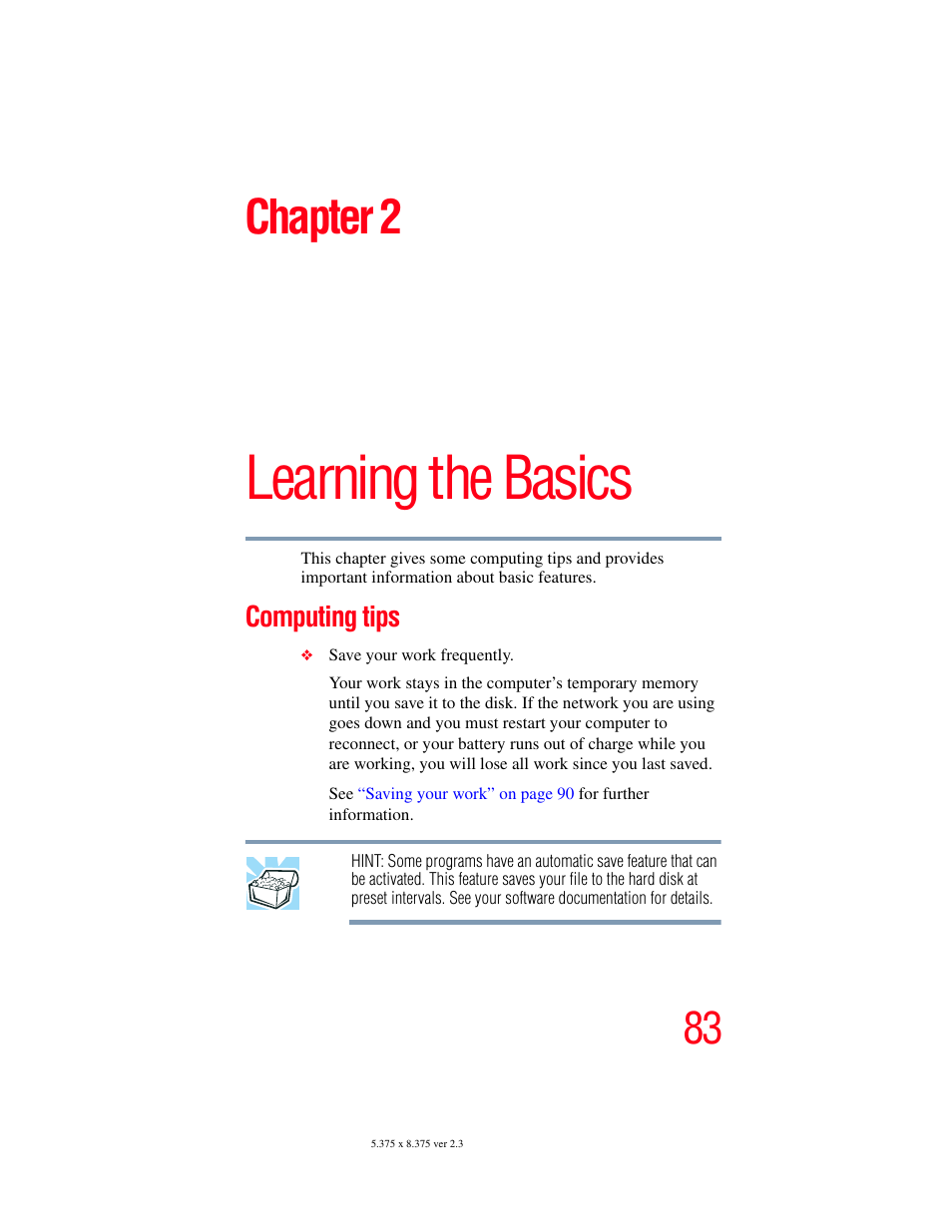 Chapter 2: learning the basics, Computing tips, Learning the basics | Chapter 2 | Toshiba P100/P105 User Manual | Page 83 / 280