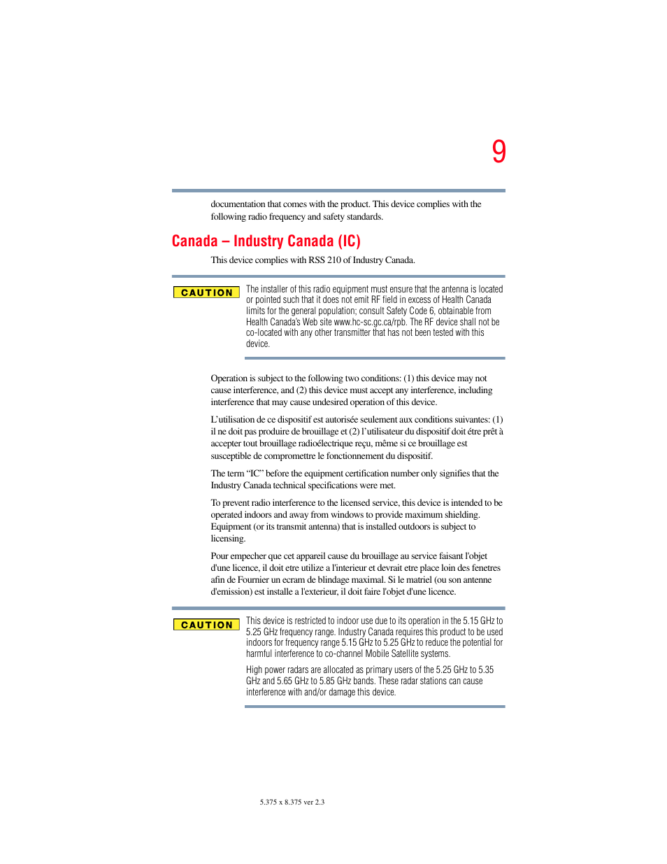 Canada – industry canada (ic) | Toshiba P100/P105 User Manual | Page 9 / 280