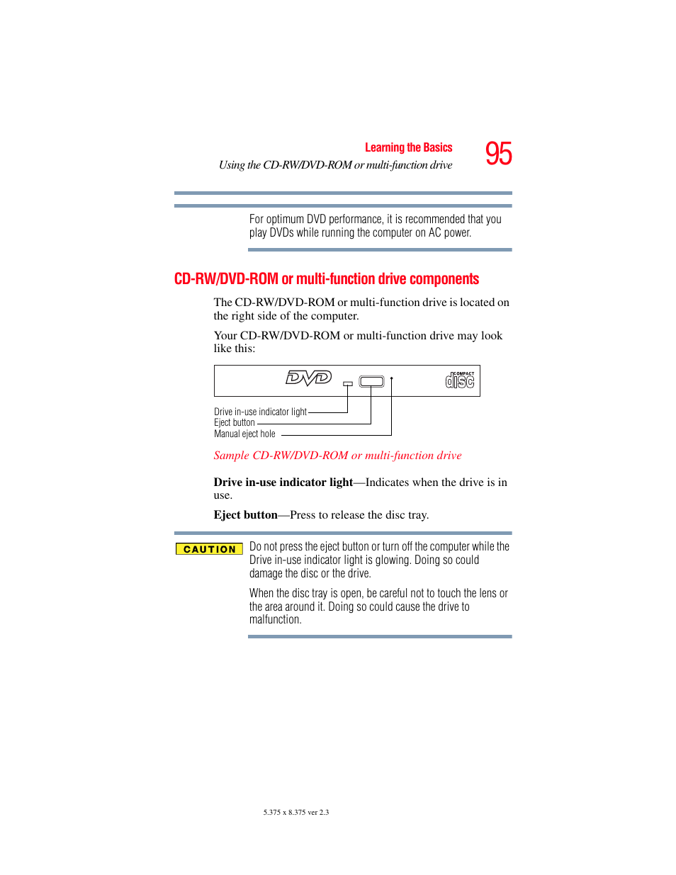 Cd-rw/dvd-rom or multi-function drive components, Cd-rw/dvd-rom or multi-function drive, Components | Toshiba P100/P105 User Manual | Page 95 / 280
