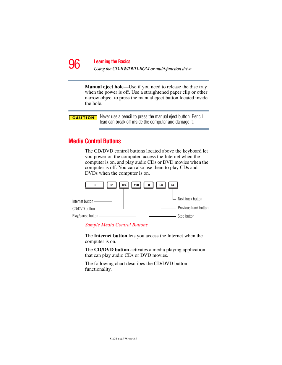 Media control buttons | Toshiba P100/P105 User Manual | Page 96 / 280