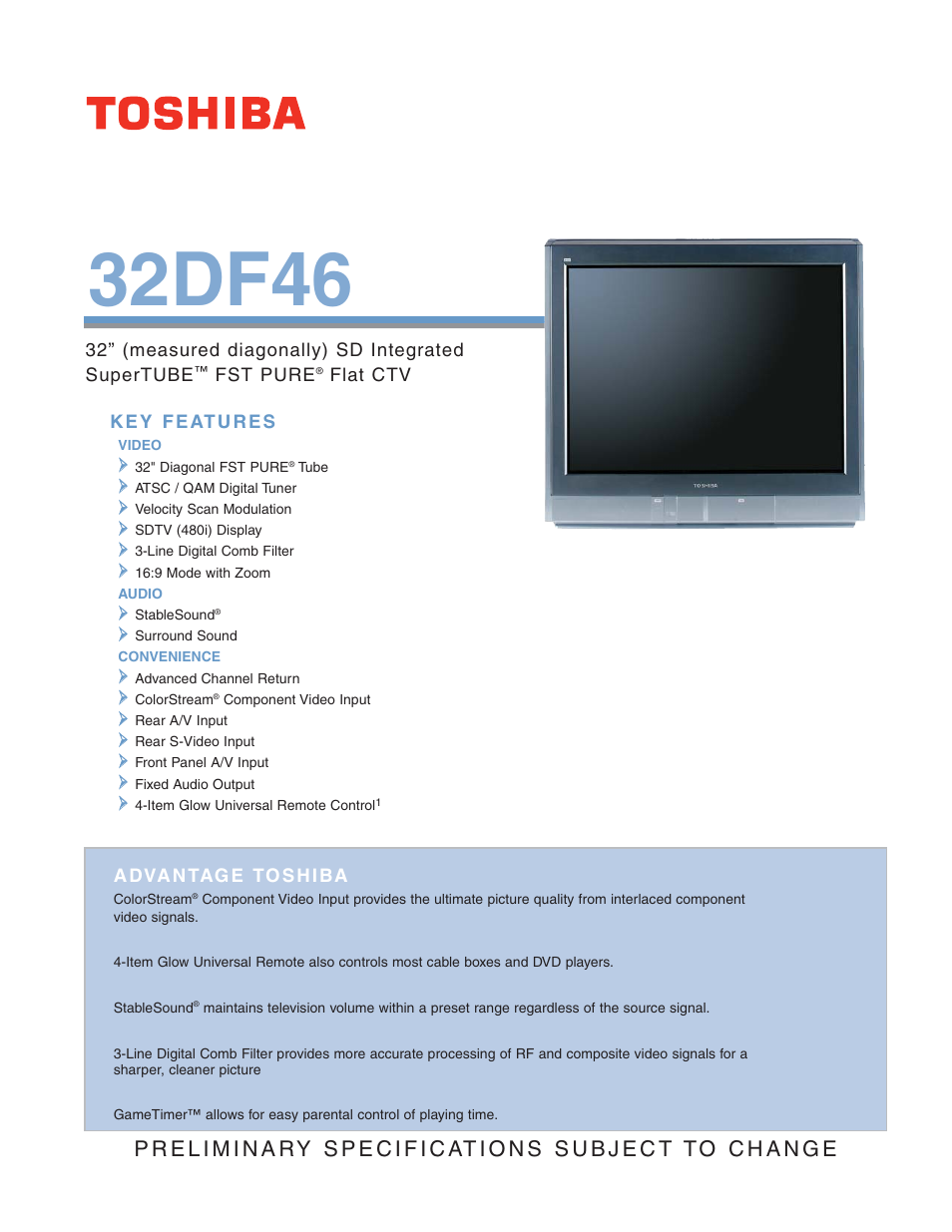Toshiba 32DF46 User Manual | 2 pages