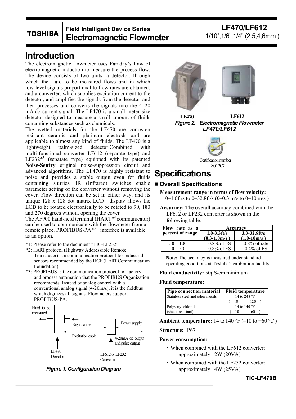 Toshiba Electromagnetic Flowmeter LF470/LF612 User Manual | 8 pages