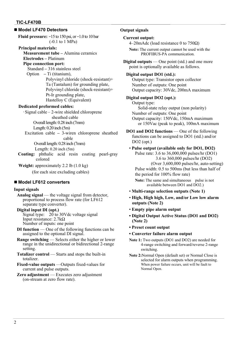 Toshiba Electromagnetic Flowmeter LF470/LF612 User Manual | Page 2 / 8