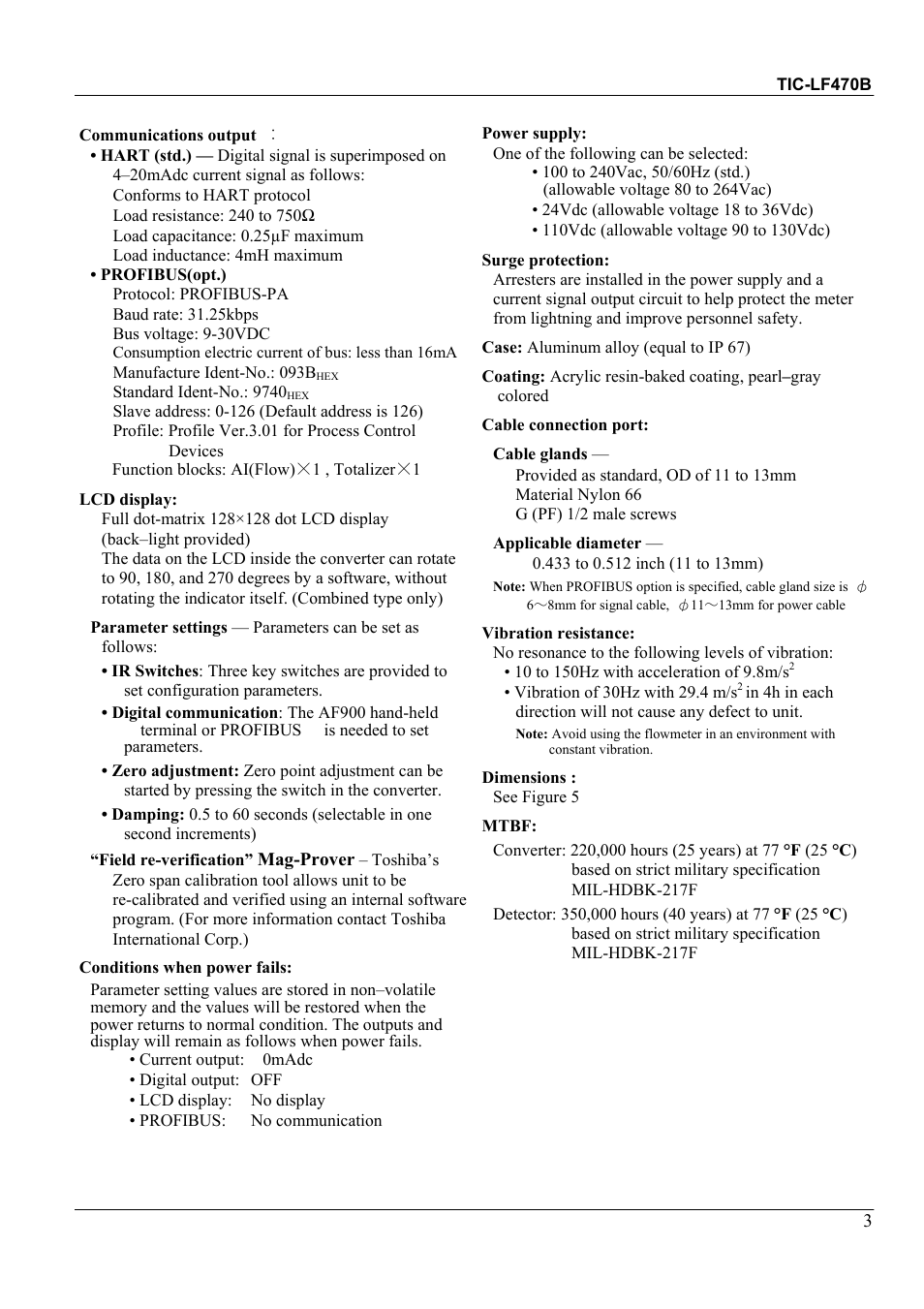 Toshiba Electromagnetic Flowmeter LF470/LF612 User Manual | Page 3 / 8