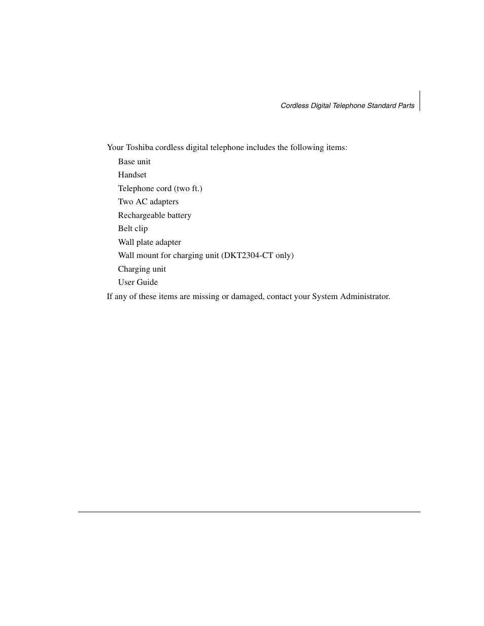 Cordless digital telephone standard parts | Toshiba DKT2304-CT User Manual | Page 21 / 65