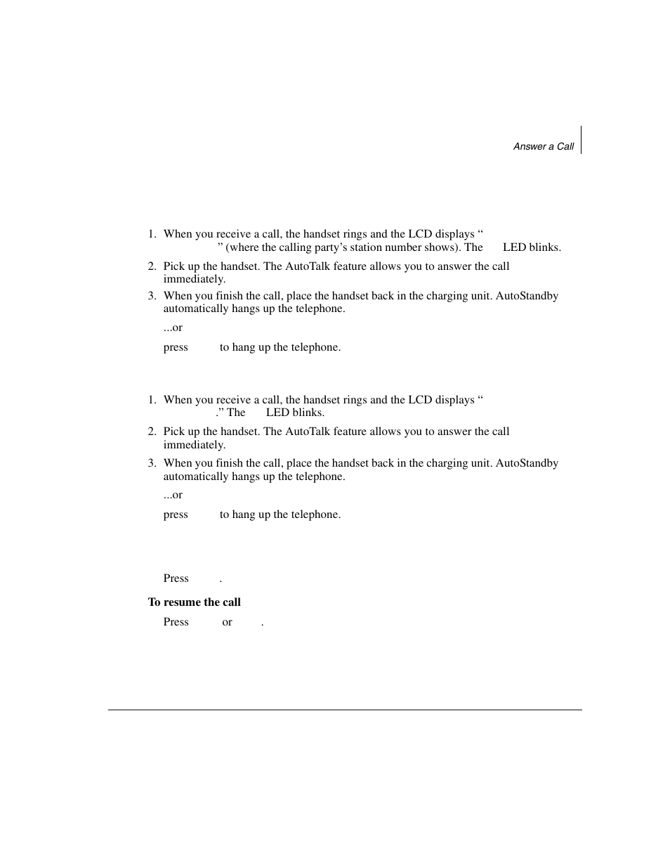 Answer a call, Internal call, External call | Place a call on hold, Internal call external call | Toshiba DKT2304-CT User Manual | Page 41 / 65