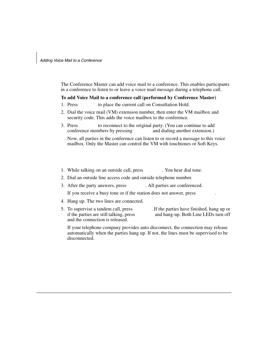Adding voice mail to a conference, Connecting two outside lines | Toshiba DKT2304-CT User Manual | Page 44 / 65