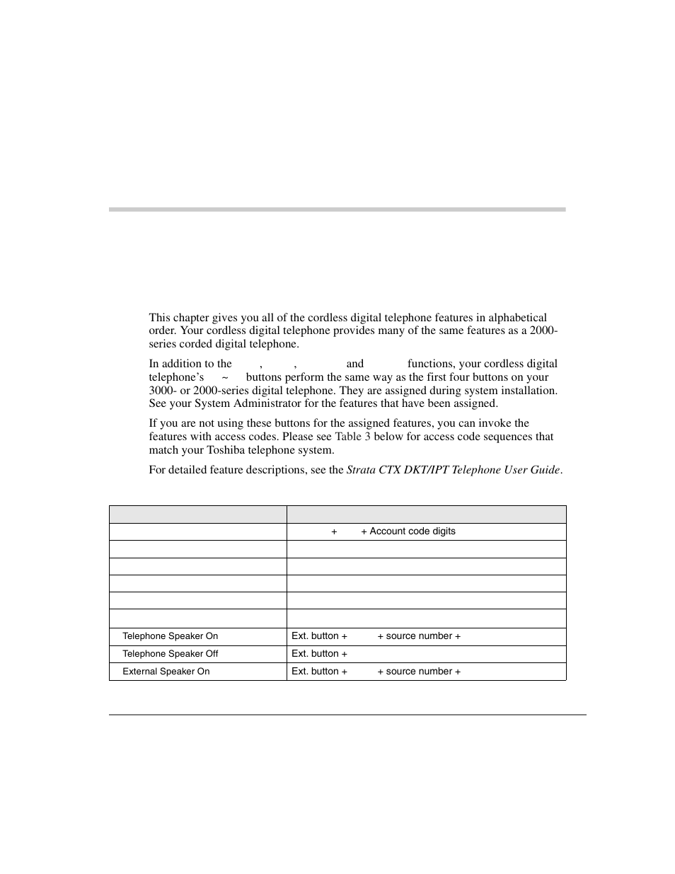 Feature access codes 4, Feature access codes, Chapter 4 – feature access codes | Beginning on | Toshiba DKT2304-CT User Manual | Page 47 / 65