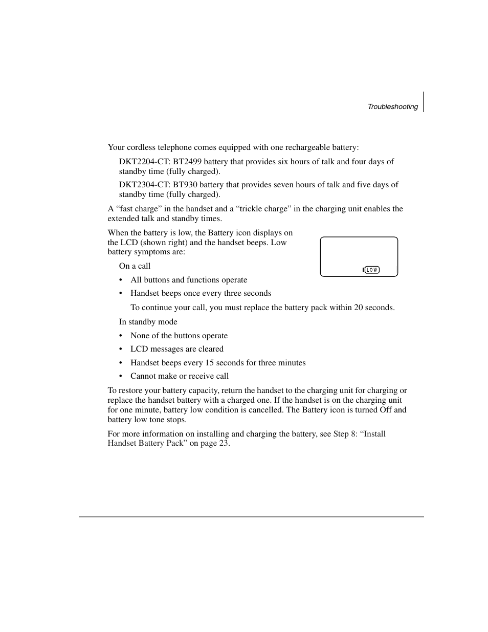 Low battery | Toshiba DKT2304-CT User Manual | Page 57 / 65