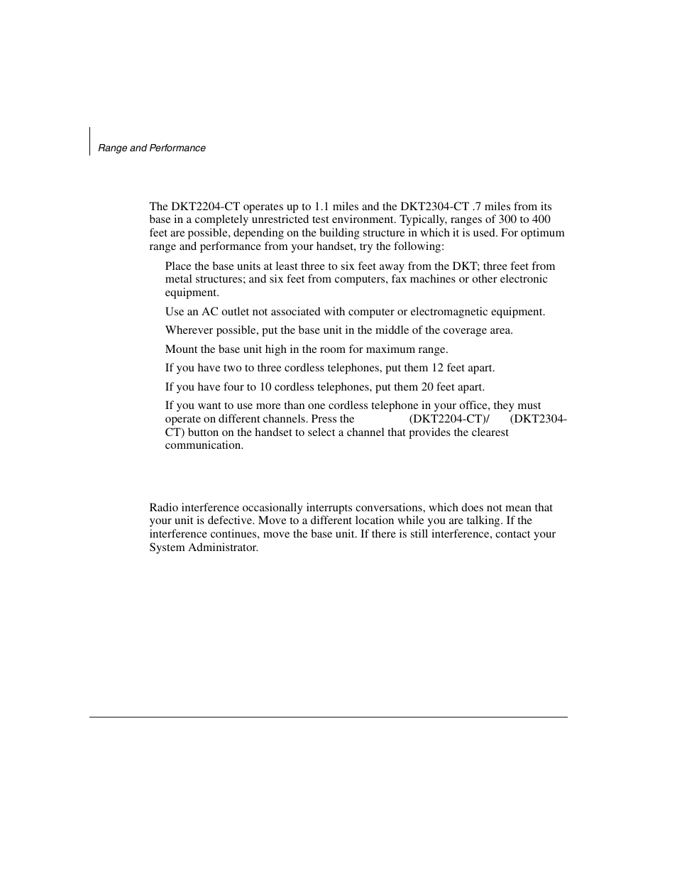 Range and performance, Radio interference, Range and performance radio interference | Toshiba DKT2304-CT User Manual | Page 60 / 65
