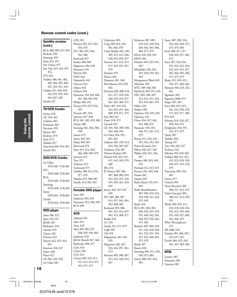 Toshiba 27HL85 User Manual | Page 18 / 58