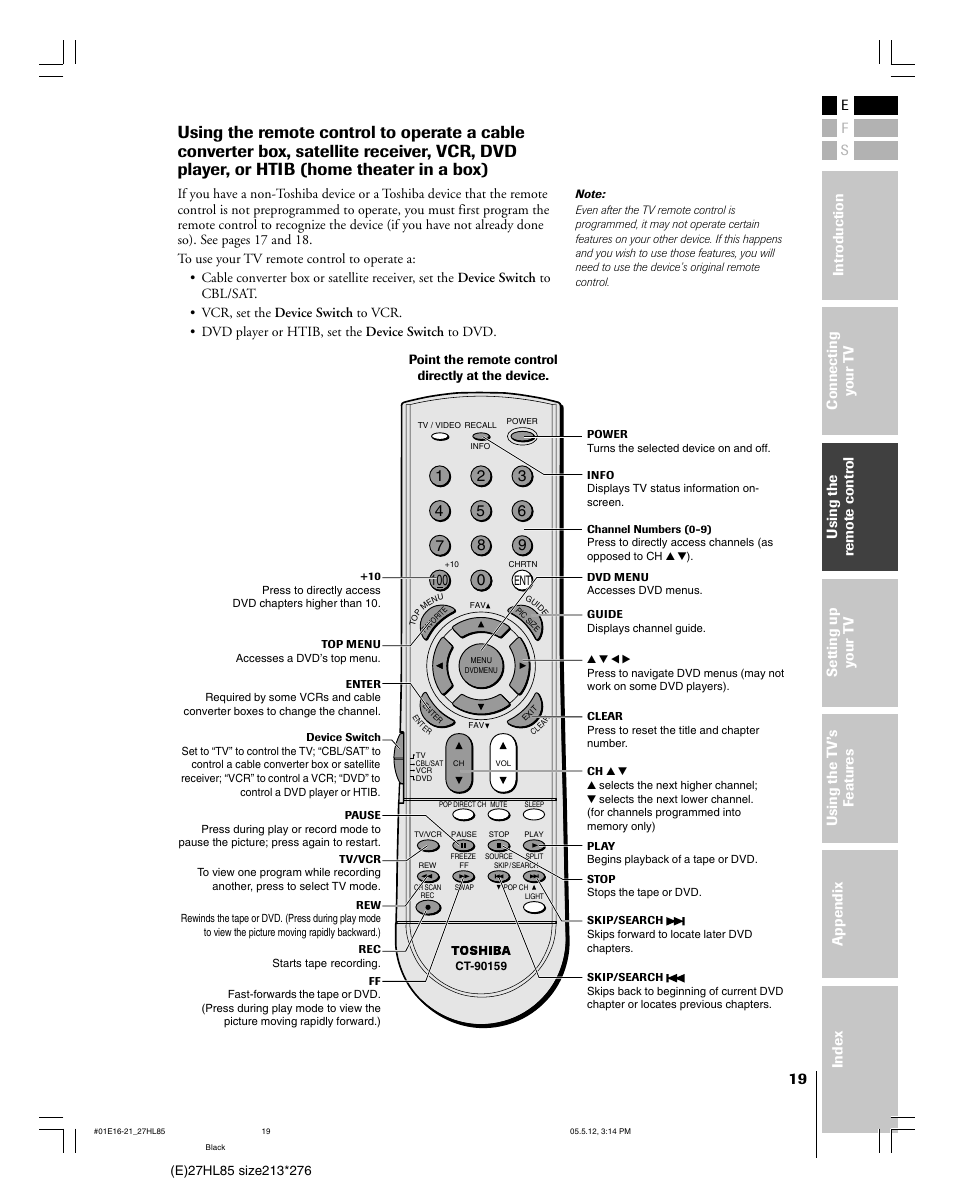 Toshiba 27HL85 User Manual | Page 19 / 58