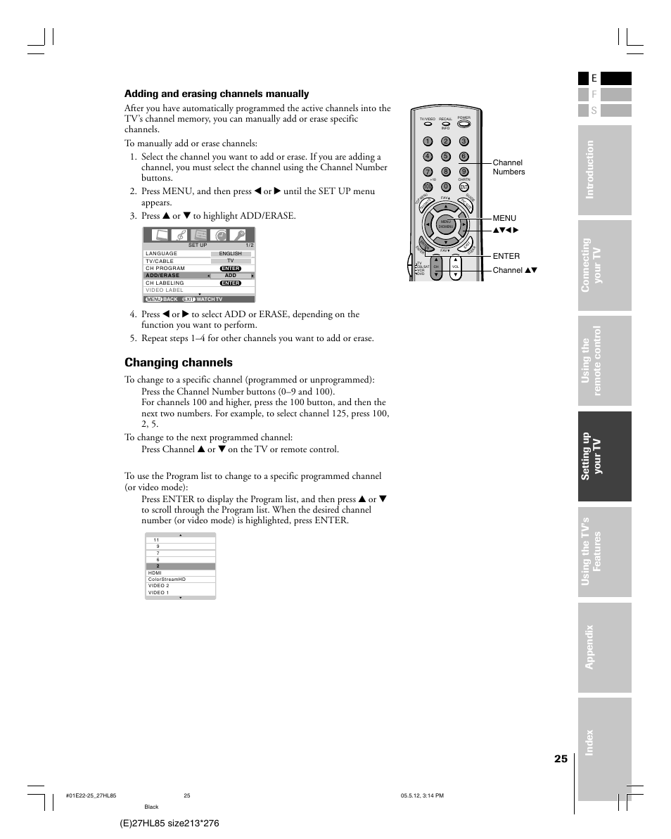 Changing channels | Toshiba 27HL85 User Manual | Page 25 / 58