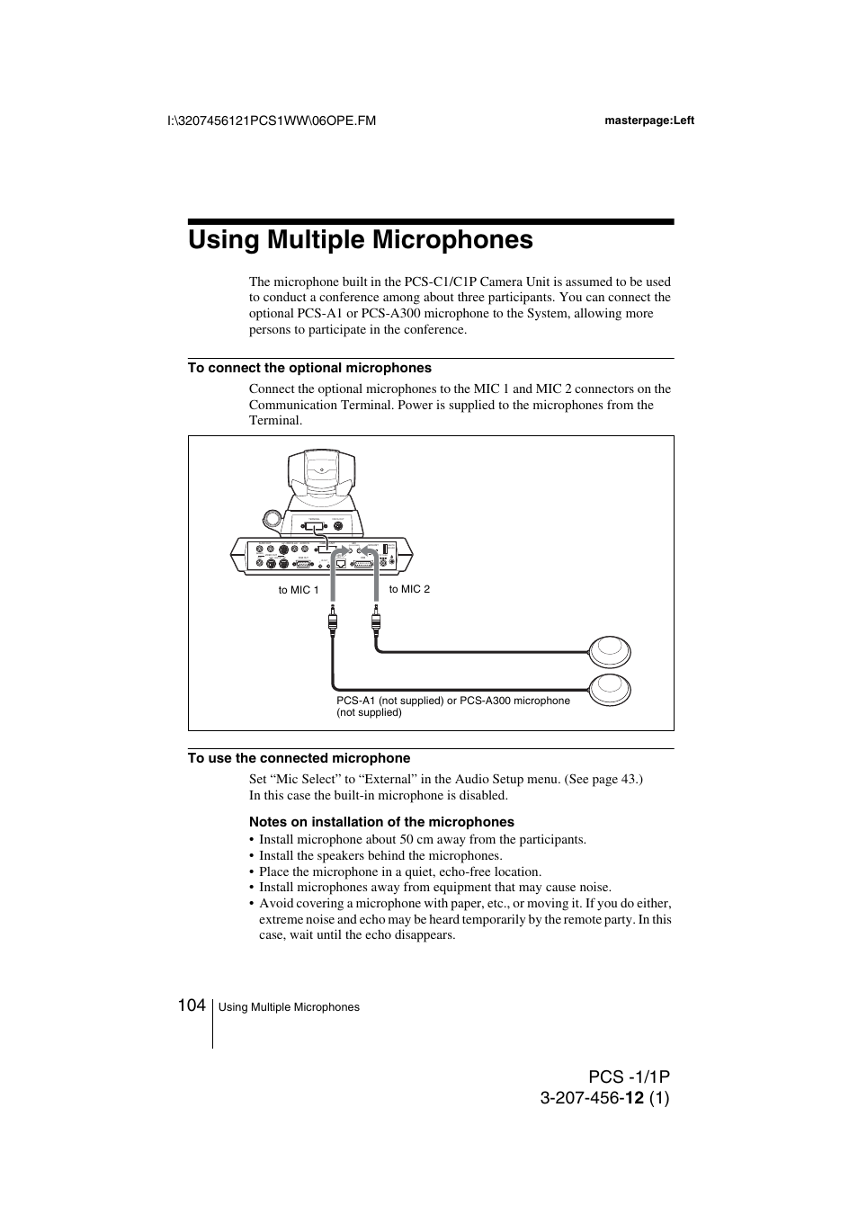 Using multiple microphones, Plug in power), Masterpage:left | Toshiba PCS-1 User Manual | Page 104 / 189