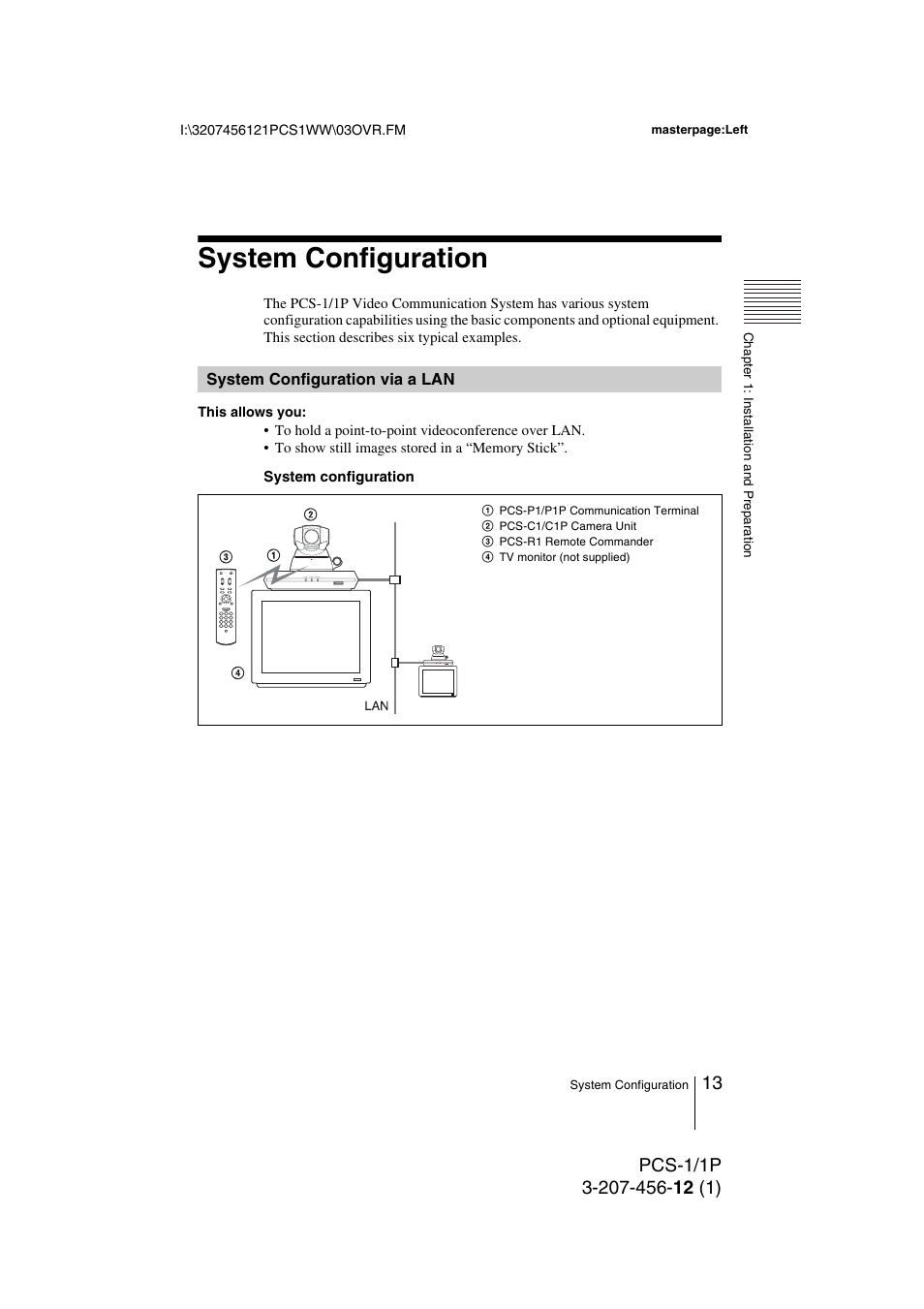 System configuration, System configuration via a lan, System configuration via a | Toshiba PCS-1 User Manual | Page 13 / 189