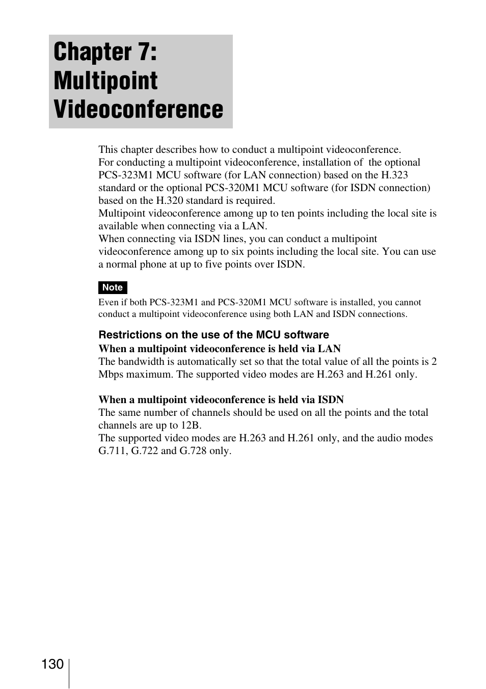 Chapter 7: multipoint videoconference | Toshiba PCS-1 User Manual | Page 130 / 189