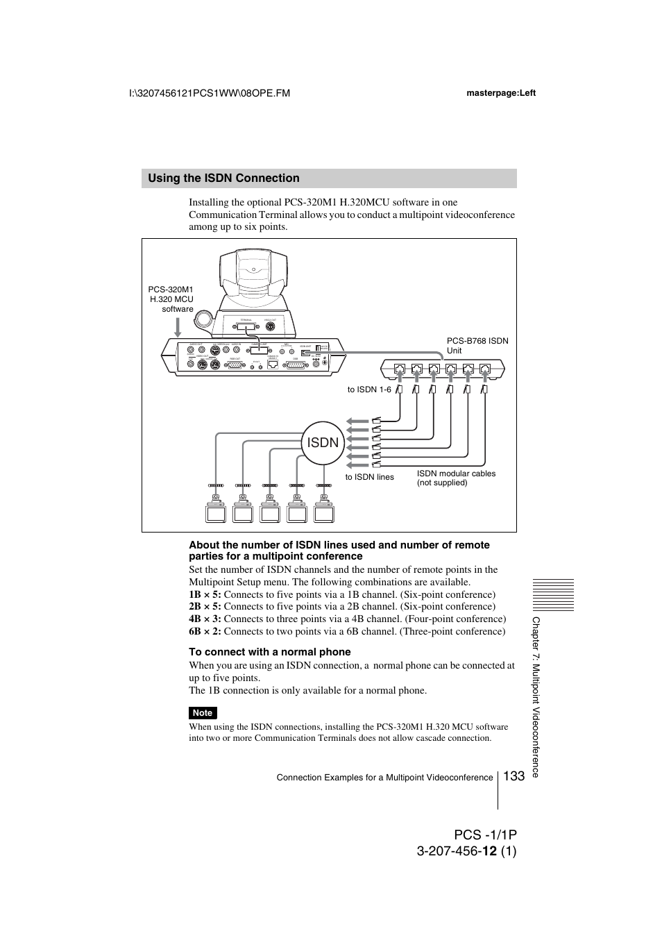 Using the isdn connection, Isdn | Toshiba PCS-1 User Manual | Page 133 / 189