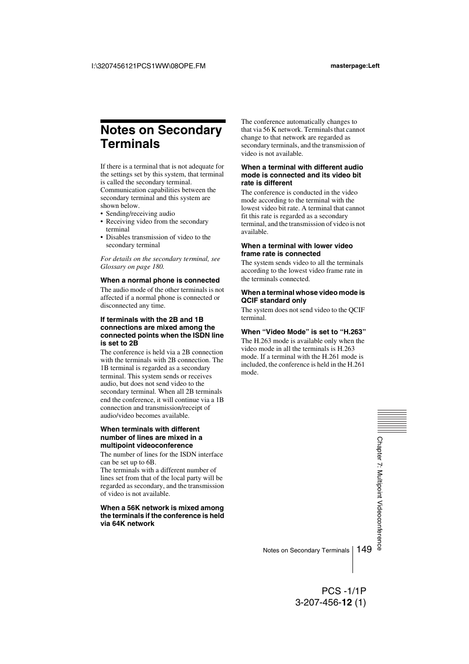 Notes on secondary terminals | Toshiba PCS-1 User Manual | Page 149 / 189