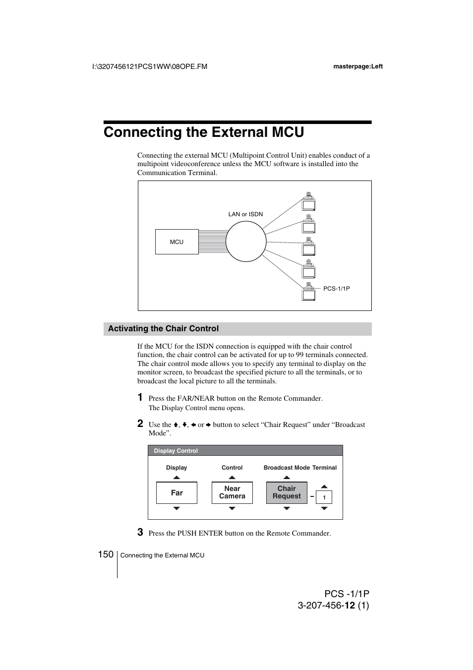 Connecting the external mcu, Activating the chair control | Toshiba PCS-1 User Manual | Page 150 / 189