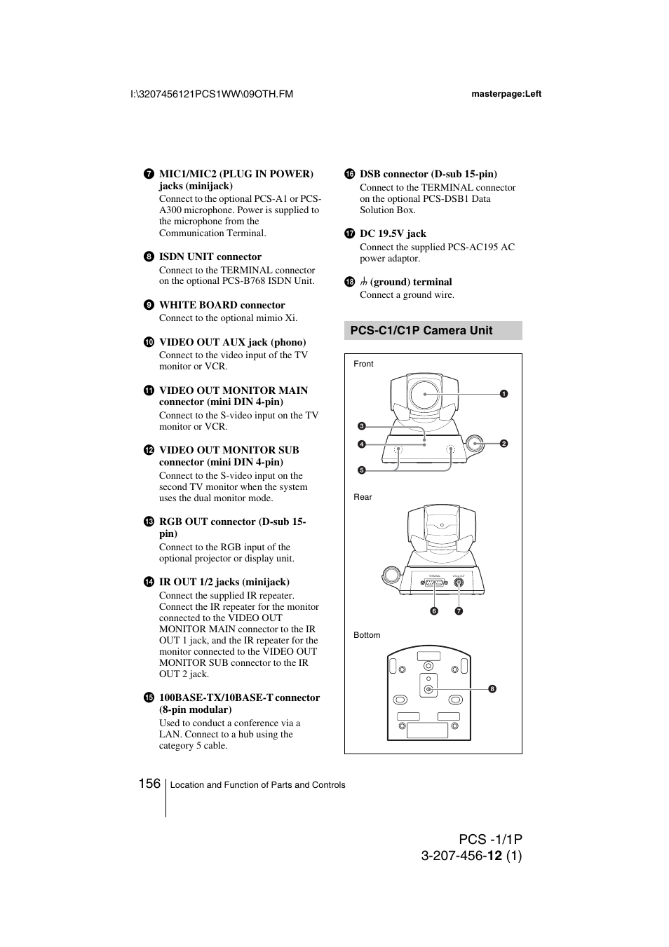Pcs-c1/c1p camera unit | Toshiba PCS-1 User Manual | Page 156 / 189