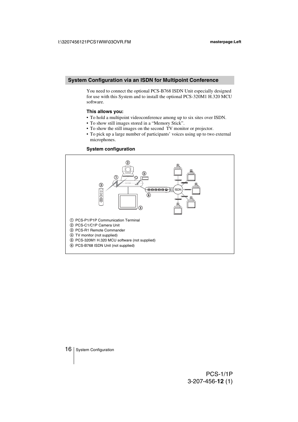 System configuration via an isdn, For multipoint conference | Toshiba PCS-1 User Manual | Page 16 / 189