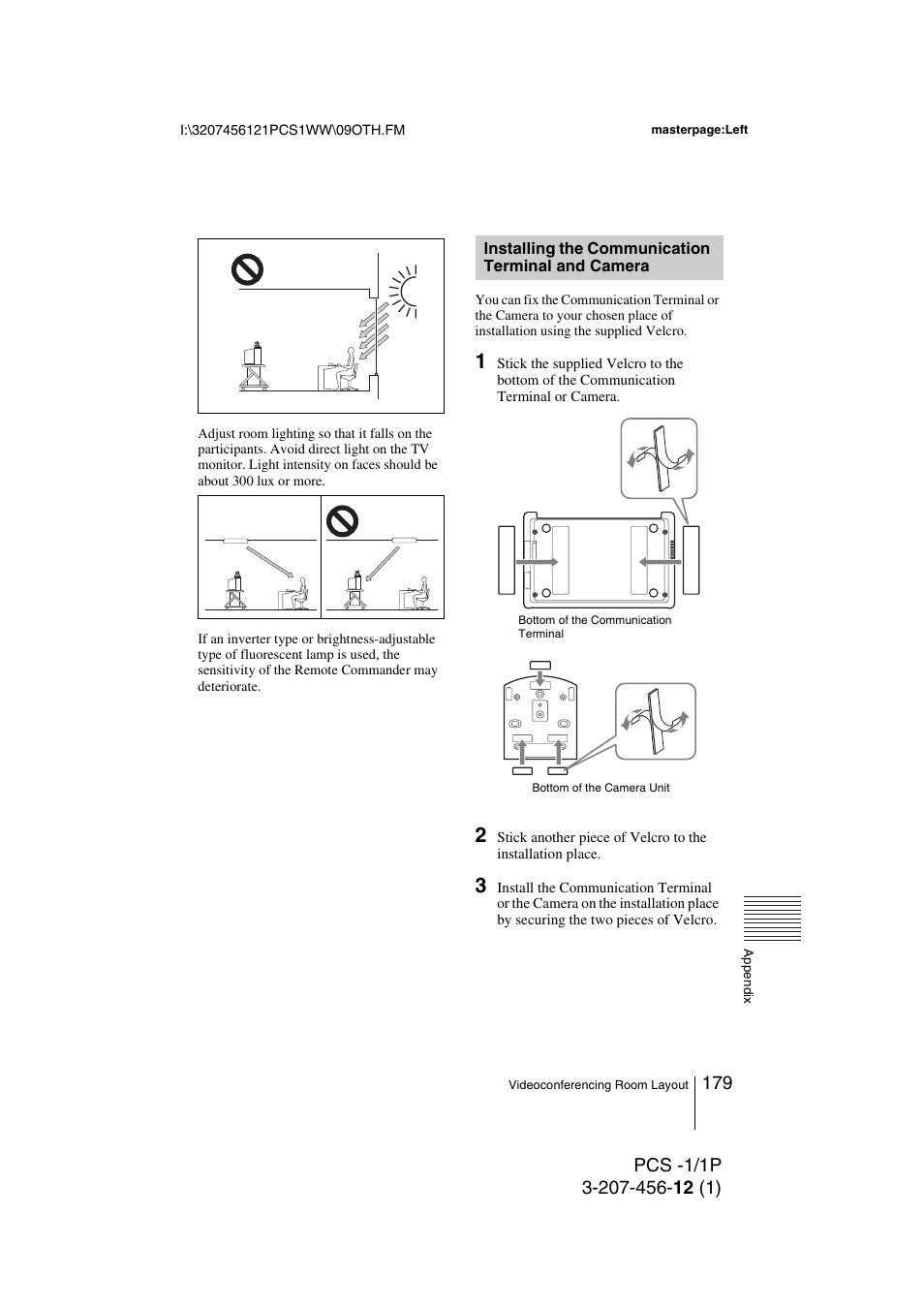 Installing the communication terminal and camera, Installing the communication, Terminal and camera | Toshiba PCS-1 User Manual | Page 179 / 189