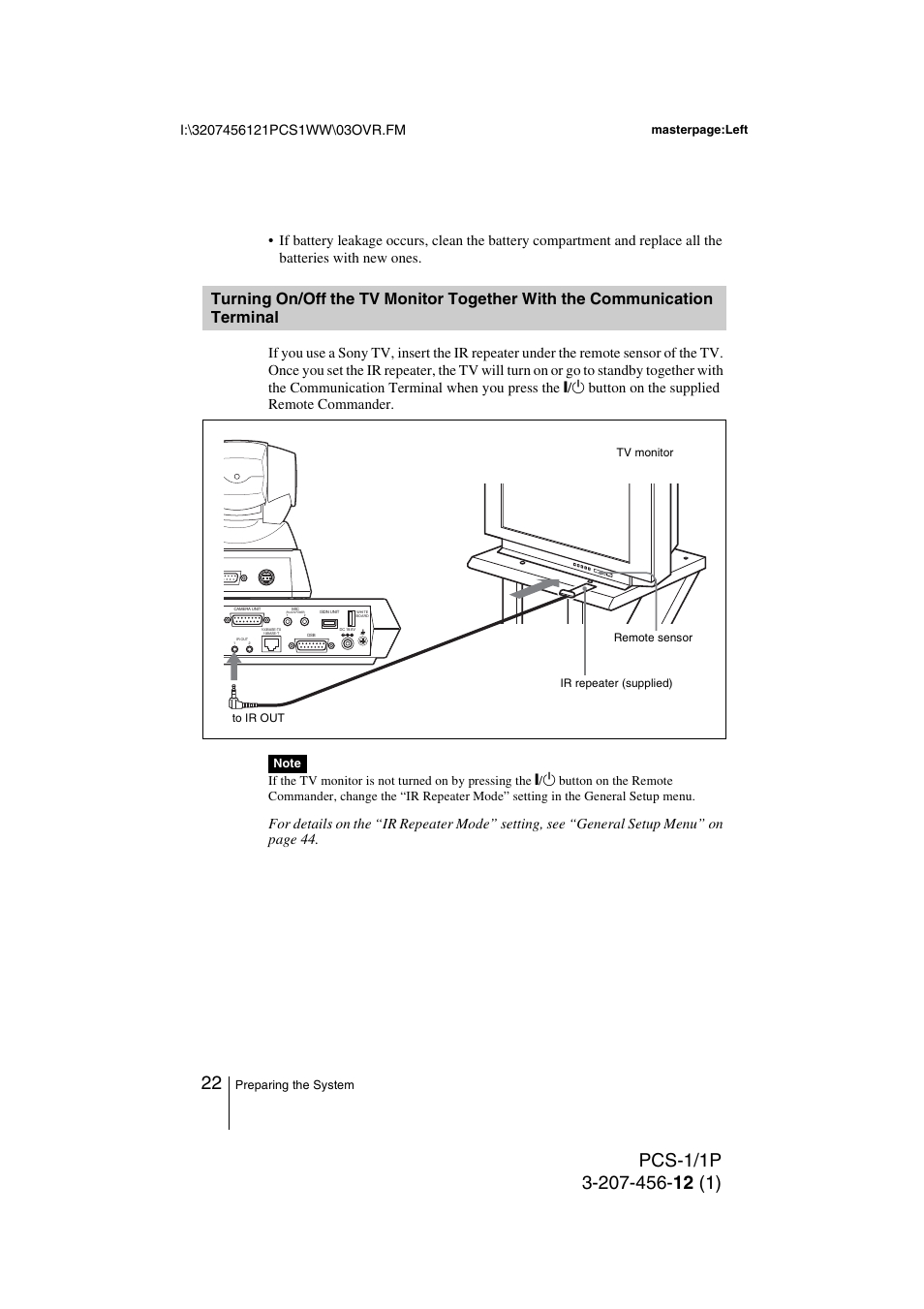 Turning on/off the tv monitor, Together with the communication terminal 22, Button on the supplied remote commander | Toshiba PCS-1 User Manual | Page 22 / 189