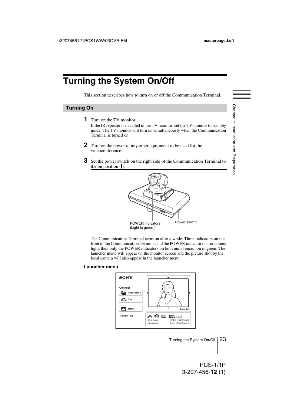 Turning the system on/off, Turning on | Toshiba PCS-1 User Manual | Page 23 / 189